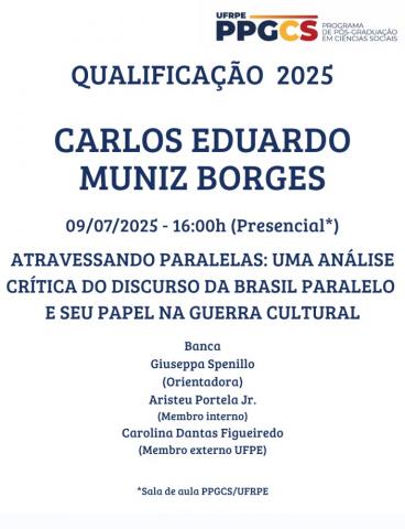 Qualificação PPGCS - Mestrando Carlos Eduardo Muniz Borges