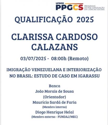 Qualificação de Mestrado Clarissa Cardoso Calazans