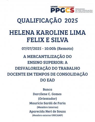 Qualificação de Mestrado Helena Karoline Lima Felix e Silva