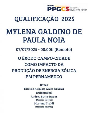 Qualificação de Mestrado Mylena Galdino de Paula Noia