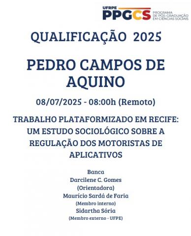 Qualificação PPGCS - Mestrando Pedro Campos de Aquino
