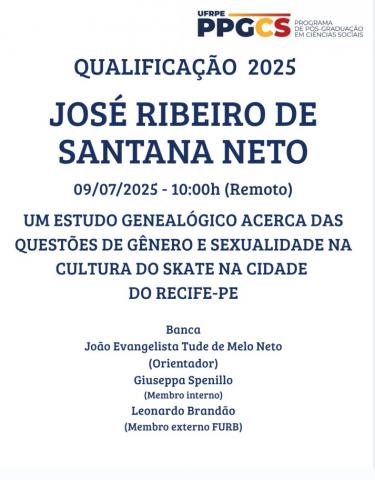 Qualificação PPGCS - Mestrando José Ribeiro de Santana Neto