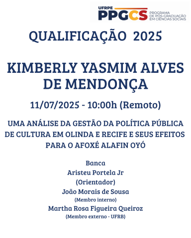 Qualificação de Mestrado Kimberly Yasmim Alves de Mendonça
